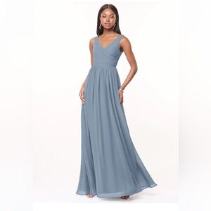 NWT Azazie Keyla dusty blue bridesmaid v neck chiffon maxi dress size 6-8